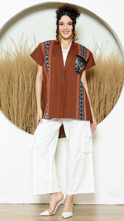 Terracotta Ikat Cape Blazer