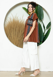 Terracotta Ikat Cape Blazer