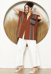 Terracotta Ikat Cape Blazer