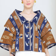 BROWN BLUE IKAT WIDE COLLAR JACKET