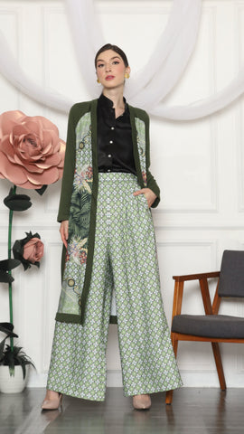 GREEN MONOGRAM TROPICAL CARDIGAN AND PANTS SET