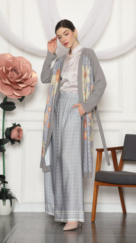 GREY MONOGRAM FLORAL CARDIGAN AND PANTS SET