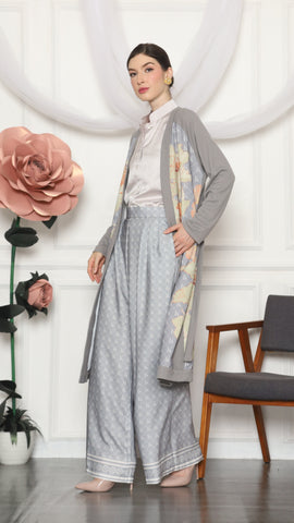 GREY MONOGRAM FLORAL CARDIGAN AND PANTS SET