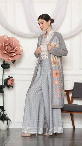 GREY MONOGRAM FLORAL CARDIGAN AND PANTS SET