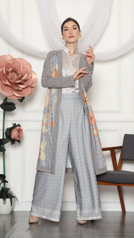 GREY MONOGRAM FLORAL CARDIGAN AND PANTS SET