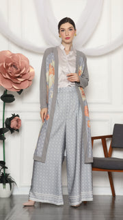 GREY MONOGRAM FLORAL CARDIGAN AND PANTS SET