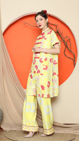 YELLOW FLORAL CHONGSAM PANT SET