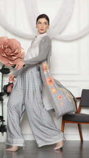 GREY MONOGRAM FLORAL CARDIGAN AND PANTS SET