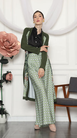 GREEN MONOGRAM TROPICAL CARDIGAN AND PANTS SET