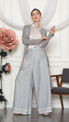 GREY MONOGRAM FLORAL CARDIGAN AND PANTS SET