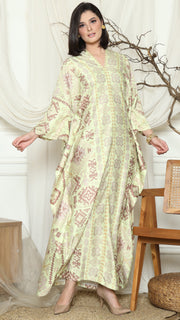 Lime Ikat Gold Long Sleeve Kaftan