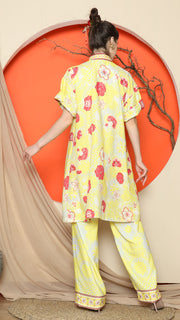 YELLOW FLORAL CHONGSAM PANT SET