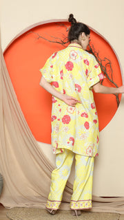 YELLOW FLORAL CHONGSAM PANT SET