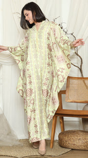 Lime Ikat Gold Long Sleeve Kaftan