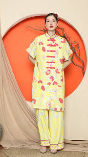 YELLOW FLORAL CHONGSAM PANT SET