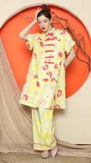 YELLOW FLORAL CHONGSAM PANT SET