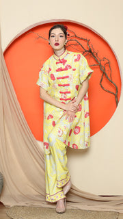 YELLOW FLORAL CHONGSAM PANT SET