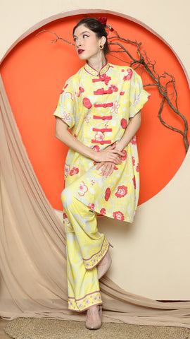 YELLOW FLORAL CHONGSAM PANT SET