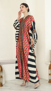 Red Ikat Long Sleeve Kaftan