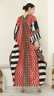 Red Ikat Long Sleeve Kaftan