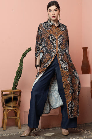 Brown Batik Button Kaftan