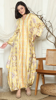 Yellow Ikat Gold Long Sleeve Kaftan