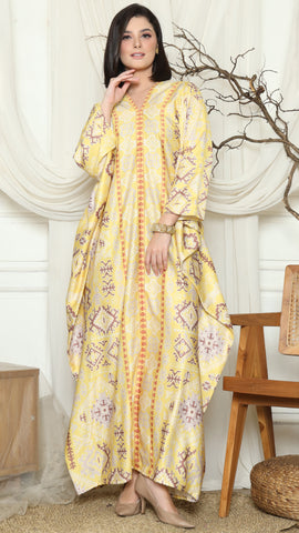 Yellow Ikat Gold Long Sleeve Kaftan