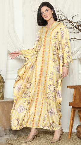 Yellow Ikat Gold Long Sleeve Kaftan