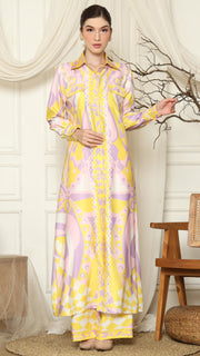 Yellow Pink Abstract Outer Pant Set