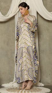 Yellow Blue Long Sleeve Batik Kaftan