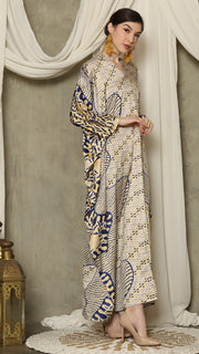 Yellow Blue Long Sleeve Batik Kaftan