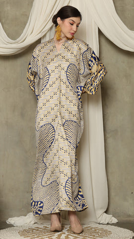 Yellow Blue Long Sleeve Batik Kaftan