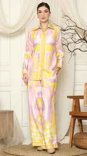 Yellow Pink  Abstract Shirt with Pant Set