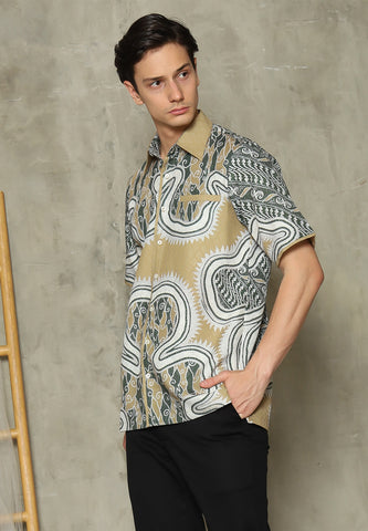 Olive Abstract Batik Man Shirt