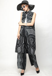 Black and White Kanzi Batik Vest Set with Pants