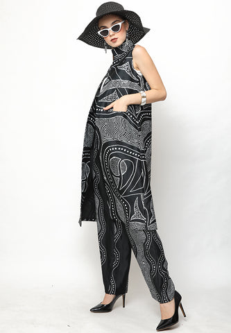 Black and White Kanzi Batik Vest Set with Pants