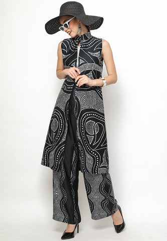 Black and White Kanzi Batik Vest Set with Pants