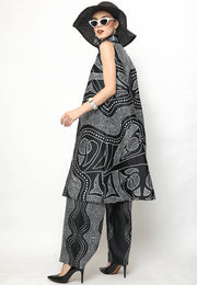 Black and White Kanzi Batik Vest Set with Pants