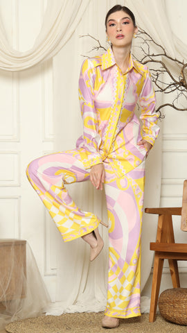 Yellow Pink  Abstract Shirt with Pant Set