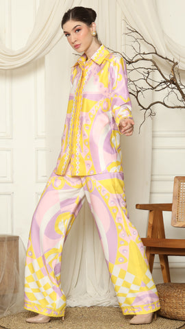 Yellow Pink  Abstract Shirt with Pant Set