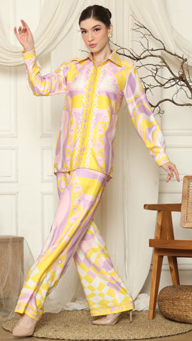 Yellow Pink  Abstract Shirt with Pant Set