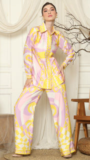 Yellow Pink  Abstract Shirt with Pant Set