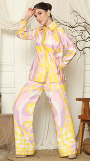 Yellow Pink  Abstract Shirt with Pant Set