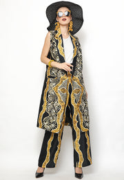 Yellow Black Kanzi Batik Vest Set with Pants