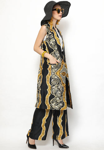 Yellow Black Kanzi Batik Vest Set with Pants