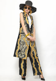 Yellow Black Kanzi Batik Vest Set with Pants