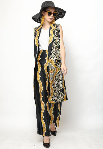 Yellow Black Kanzi Batik Vest Set with Pants