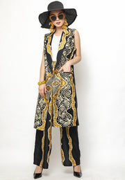 Yellow Black Kanzi Batik Vest Set with Pants