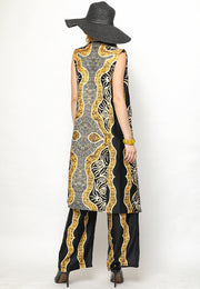 Yellow Black Kanzi Batik Vest Set with Pants