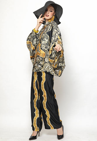 Yellow Black Batik Tunik Set with Pants